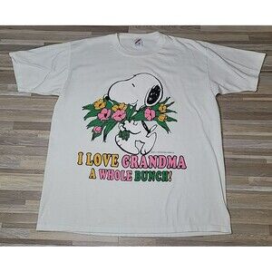VTG Jerzees Tag USA Snoopy I Love Grandma a Whole Bunch Single Stich Shirt XL